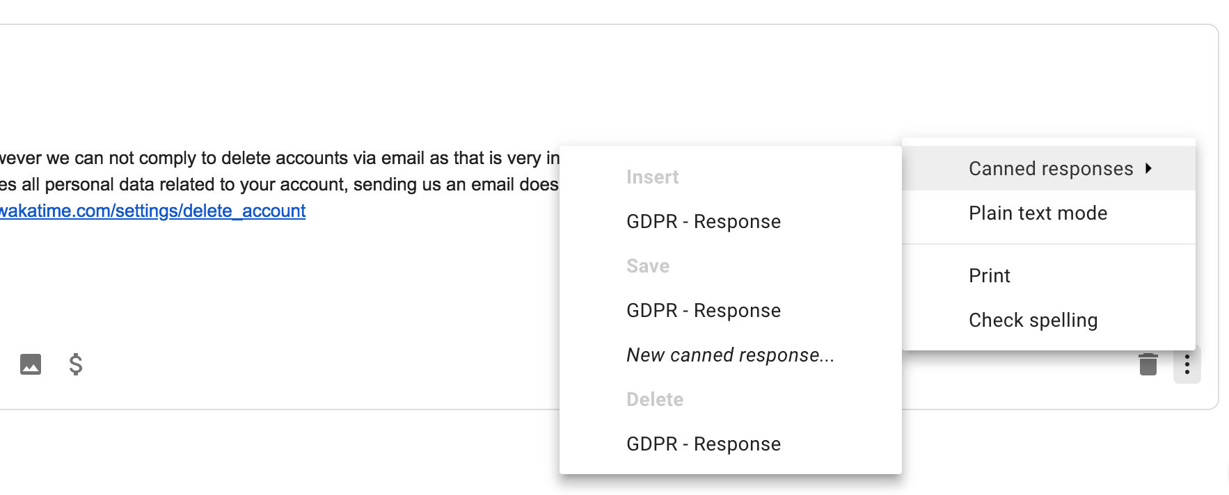 Gmail save canned response