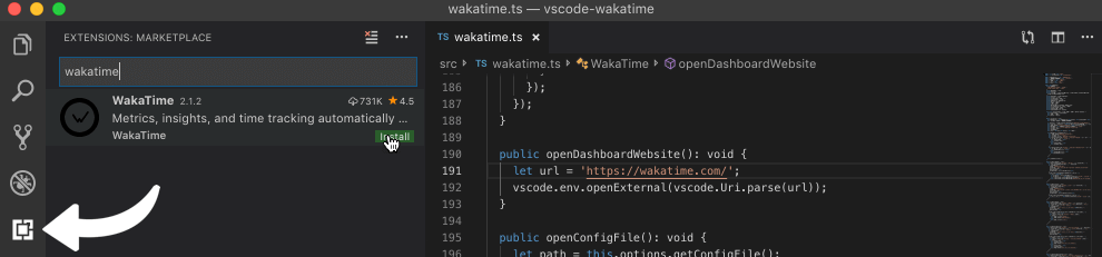 VS Code extensions tab